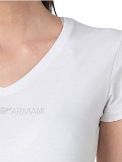 Эластичная футболка с V-образным вырезом из хлопка белого цвета Emporio Armani RT164407_CC318 00010